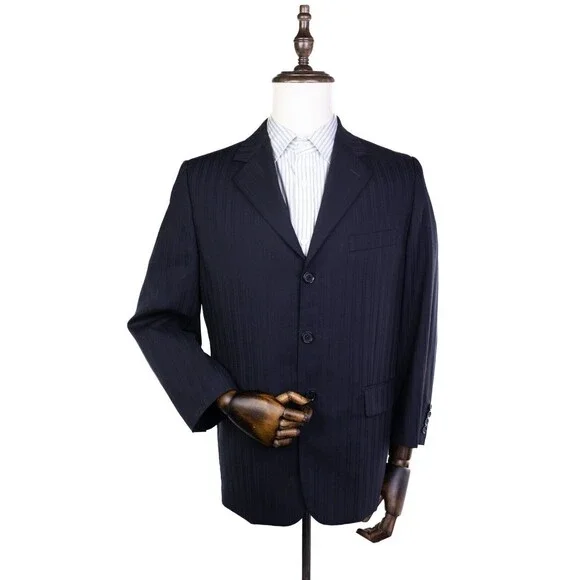 Mantoni Super 140s Mens 40s Wool Blue Striped Blazer Jacket 3 button EUC - Picture 2 of 13